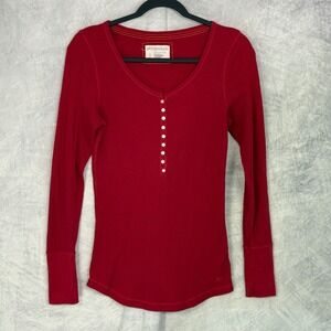 vtg y2k Aeropostale Womens Red Thermal Fitted Henley top Sz L Vampire Diaries